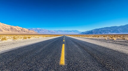 State Route 190 crossing Panamint Valley in Death Valley National Park California United States Empty desert road in Death Valley with clear blue sky : Generative AI