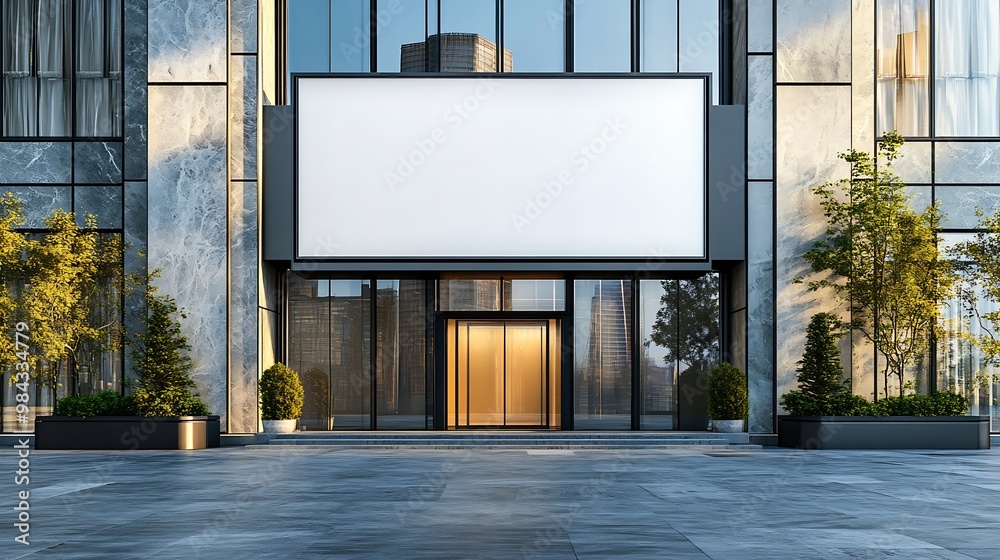 Aufkleber advertising biilboard mockup in front of the modern office building : generative ai