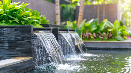 Modern outdoor home water feature cascading fountain	