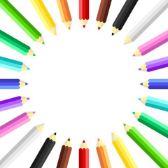 Vector round frame with copy space. Color pencils on white background.