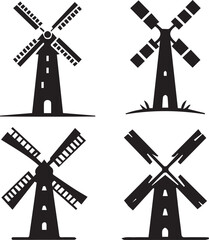 Windmill silhouette, Windmill icon, Windmill vector, 