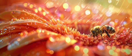 Bee Collecting Nectar from Vibrant Flower Petals