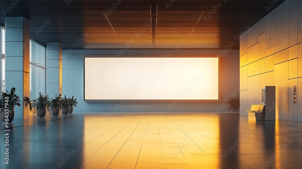 Poster airport hall billboard mock up with white screen alpha channel business concept indoor board empty f