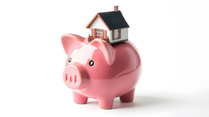 A piggy bank icon with a small house on top, symbolizing saving for real estate