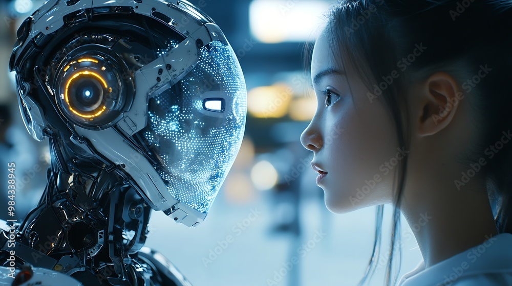 Aufkleber Human interact with AI artificial intelligence virtual assistant chatbot in concept of AI artificial intelligence prompt engineering LLM AI deep learning to use generative AI for work  : Generative AI