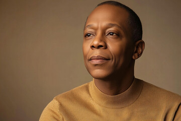 Obraz premium Distinguished Middle-Aged African American Man Portrait for Professional, Business, and Corporate Use – Capturing Authenticity, Confidence, and Maturity in a Stylish and Modern Studio Setting