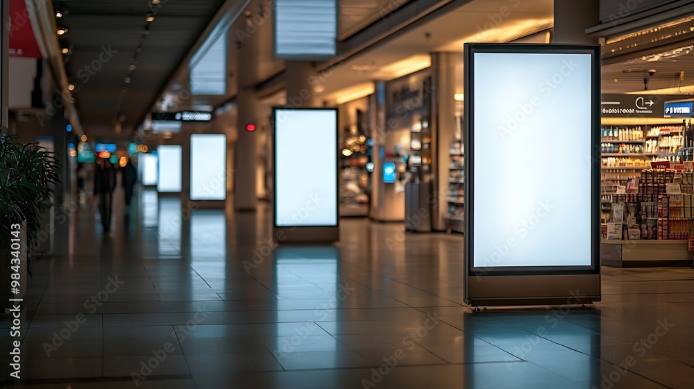 Aufkleber sign and billboard mockup at duty free shop in departure terminal to promote your business or organi