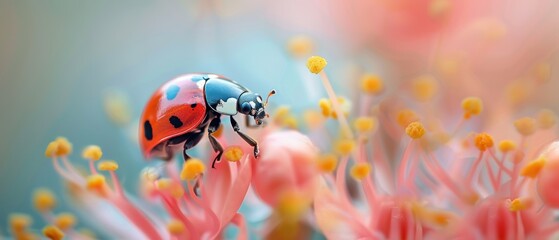 Colorful Ladybug on Flower Petals in Soft Focus