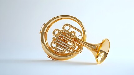 Fototapeta premium Realistic French Horn with Polished Brass Finish and Detailed Tubing in High-Resolution Image