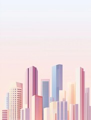 Fototapeta premium Minimalist Rendering of a Vibrant City Skyline with Pastel Gradient Hues and Geometric