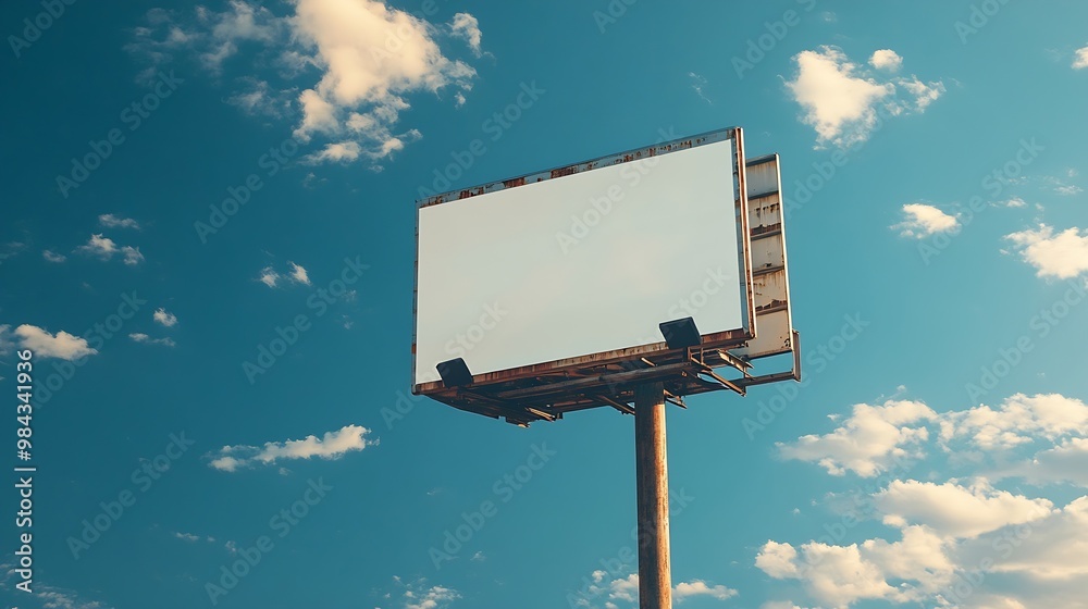 Poster outdoor pole billboard on blue sky background with mock up white screen and clipping path : generati