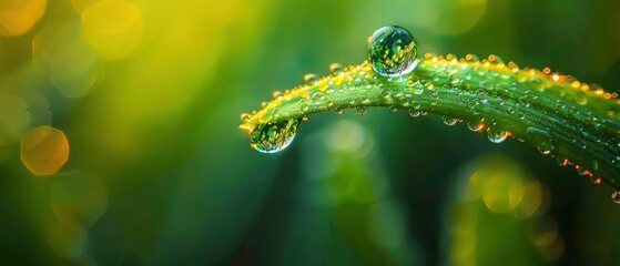 Glorious Dew Drops on Lush Green Leaf