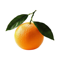 A single orange with green leaves on the top, cut out