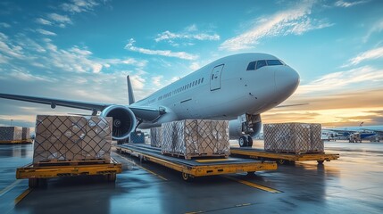 Air Cargo Transport at Sunset on Airport Runway
