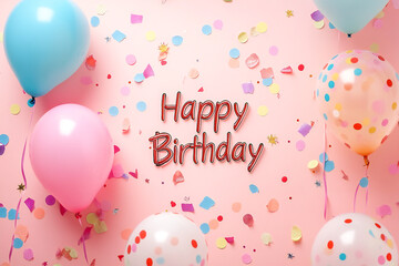 Happy Birthday to you text with balloon and confetti