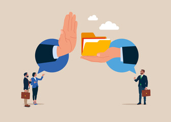 Refusing files with document. Anti corruption scene with database. Flat vector illustration