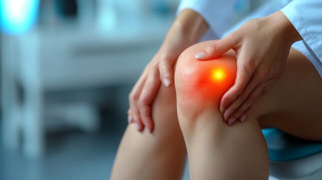 Close-up of a doctor&acirc;&euro;&trade;s hand using a reflex hammer on a patient&acirc;&euro;&trade;s knee, reflex test, neurological exam, very realistic
