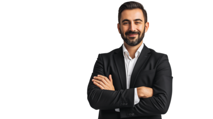 portrait of a businessman or entrepreneur using mobile phone isolated on transparent background