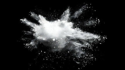 White Powder Exploding in a Cloud of Dust Against a Black Background, Showing the Dramatic Movement