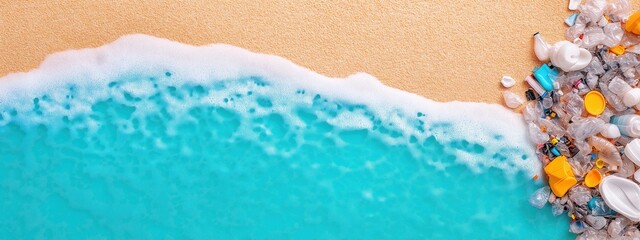 Obraz premium Stunning Turquoise Waves Crashing on Pristine Sandy Beach in Tropical Paradise