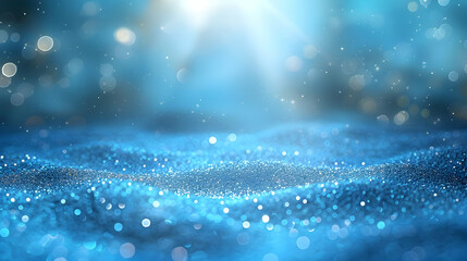 Abstract Blue Glitter Background with Bokeh Lights and a Soft Glow Effect