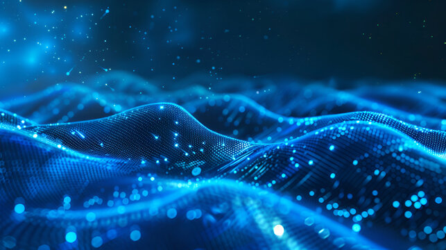 Blue and black wave abstract water-inspired background with glowing energy flow, ideal for oceanic designs, aquatic themes, futuristic graphics, and immersive digital environments