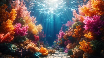 Vibrant underwater scene showcasing colorful coral reefs.