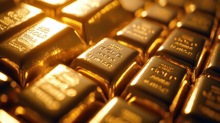 A detailed close up photograph of gold bars forming stunning display