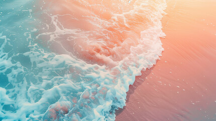Fototapeta premium Gentle waves lap against the shore at sunrise creating a serene coastal landscape filled with soft pastel colors