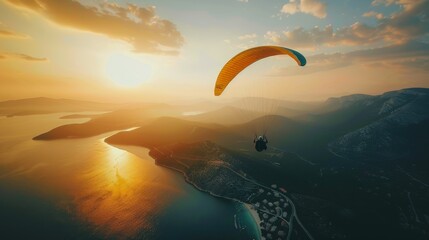 Paraglider soaring above a scenic landscape