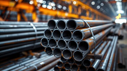 Piled Steel Pipes in Industrial Warehouse Setting