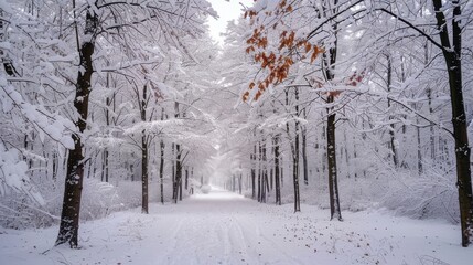 Fototapeta premium Winter wonderland with snow-covered trees