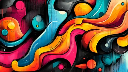 Obraz premium Abstract Colorful Swirls and Shapes on a Black Background