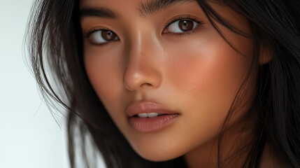 Naklejka premium Beautiful Asian supermodel with natural makeup and sleek hair