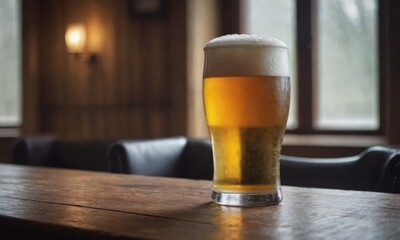 Foamy Beer on a Rustic Table