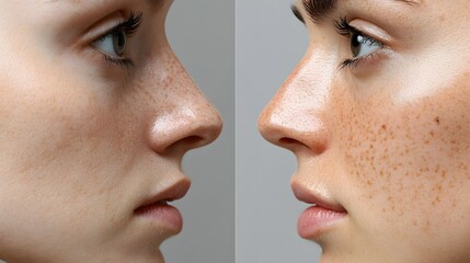 Obraz premium Deep pore cleansing transformation, featuring a patient's nose and chin with blackheads before, and smoother, blemish-free skin after treatment