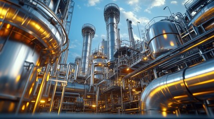 Industrial Plant with Metal Pipes and Infrastructure