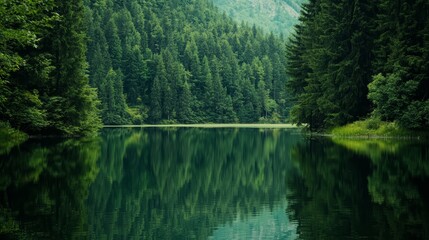 Obraz premium A calm lake surrounded by trees