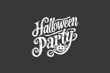 Happy Halloween Party handwritten text. Hand lettering typography. Modern brush ink calligraphy isolated on black background for holiday banner, poster, greeting card, party invitation.