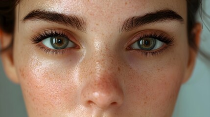 Fototapeta premium Detailed close-up of the forehead and nose, highlighting the contrast between blackhead-filled pores and smooth skin post-treatment, Photorealistic, High Detail