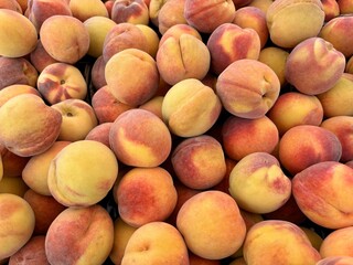peaches on the market. close up of peaches seen from above - fruit background