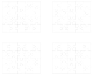 Illustration of four white puzzles, separate parts		
