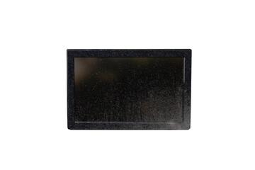 Very dirty, dusty, muddy wall mounted LED TV. On isolated transparent background.