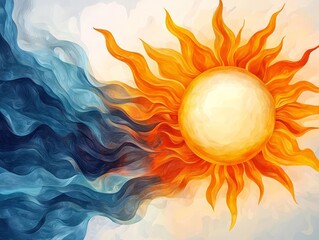 Naklejka premium A sun shining too brightly, causing everything underneath to wilt, symbolizing the overpowering and harmful effects of toxic positivity