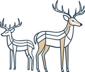 Set of deer in continuous line art drawing style. Continuous line drawing collection of deer. Deer in abstract and minimalist linear icon set. Vector illustration Pro Vector.