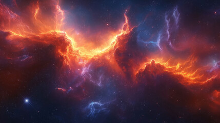 Naklejka premium Cosmic Nebula with Stars and Firey Gas Clouds