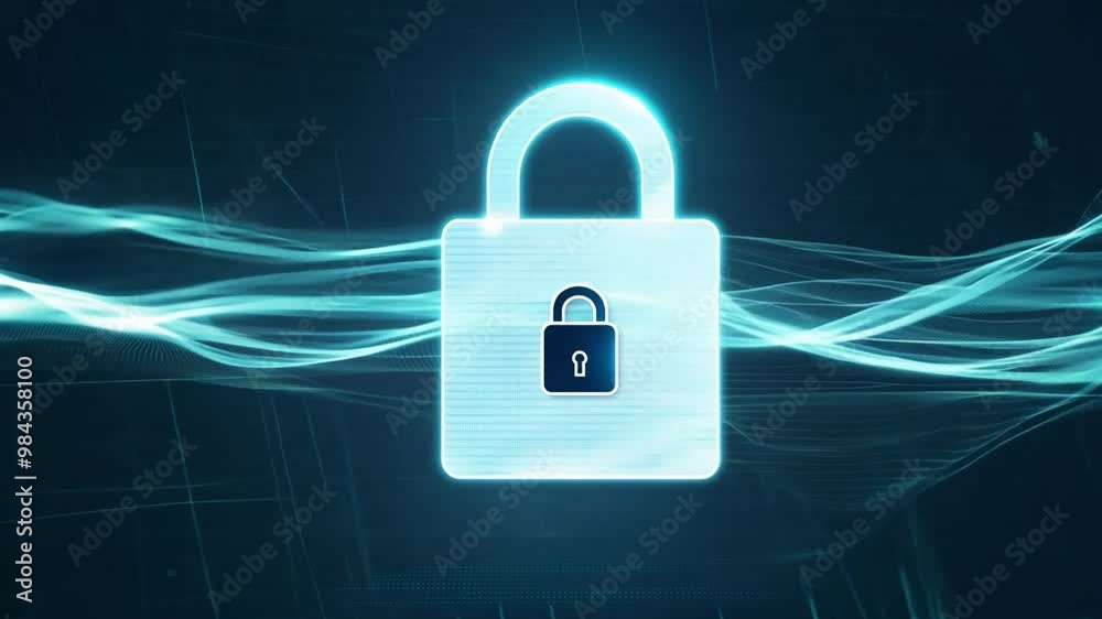 Poster A digital padlock design conveys the concept of strong cybersecurity and data protection, highlighting the importance of safety in an interconnected world.