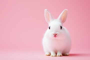Obraz premium Cute animal one rabbit on pink backround. Studio shot.