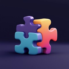 Obraz premium 3D Puzzle Icon: Symbol of Problem Solving and Fit Logo Illustration