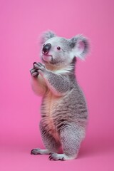 Cute kola bear on pink background. Studio shot.